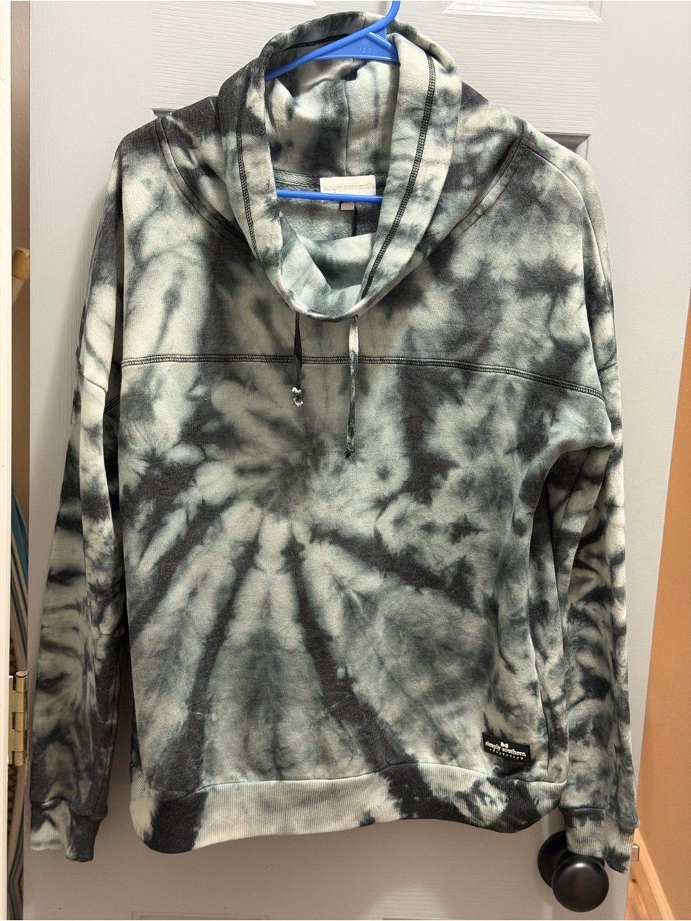 NEW Simply Southern Collection Tie Dye Cowl Neck Sweatshirt Black Gray Small